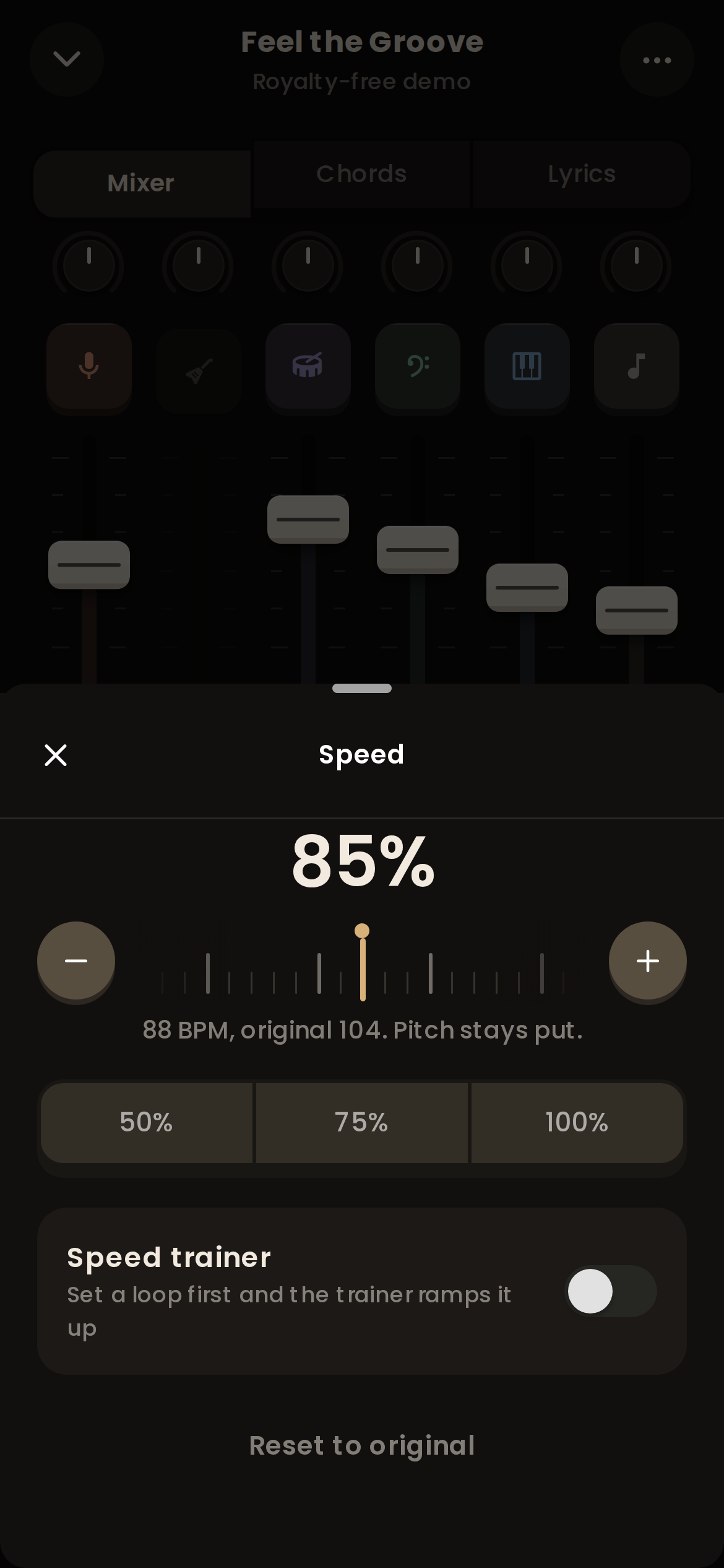 Woodshed speed and key controls